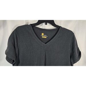 Carhartt V Neck T-Shirt Black Womens Large (12 14) Relaxed Fit Short‎ Sleeve